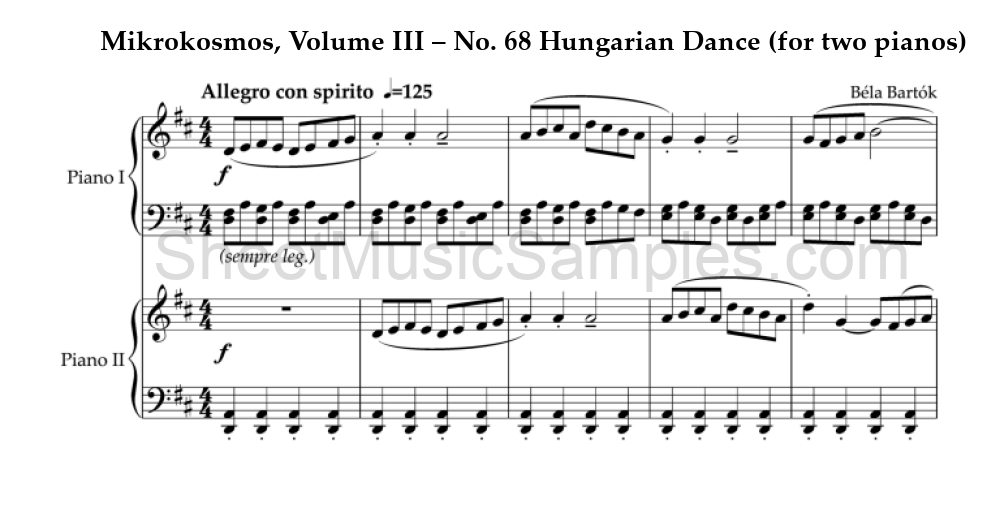 Mikrokosmos, Volume III – No. 68 Hungarian Dance (for two pianos)