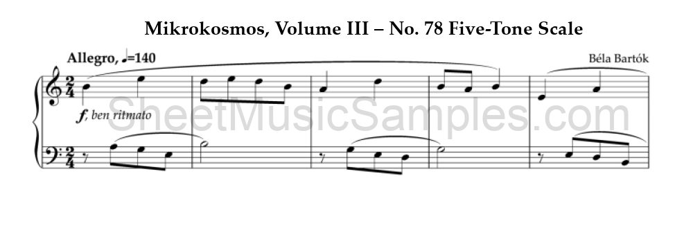 Mikrokosmos, Volume III – No. 78 Five-Tone Scale