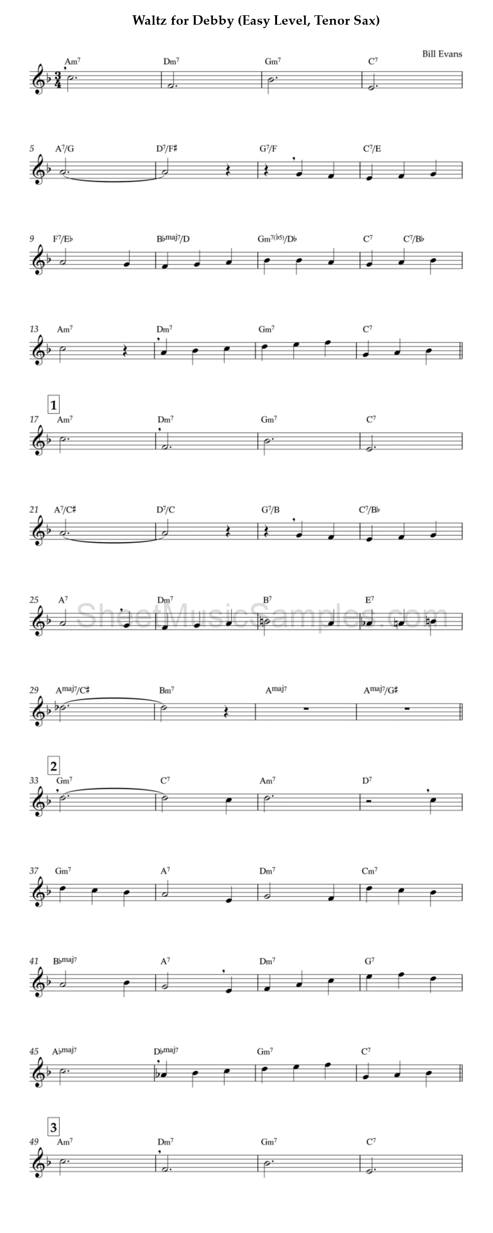 Waltz for Debby (Easy Level, Tenor Sax)