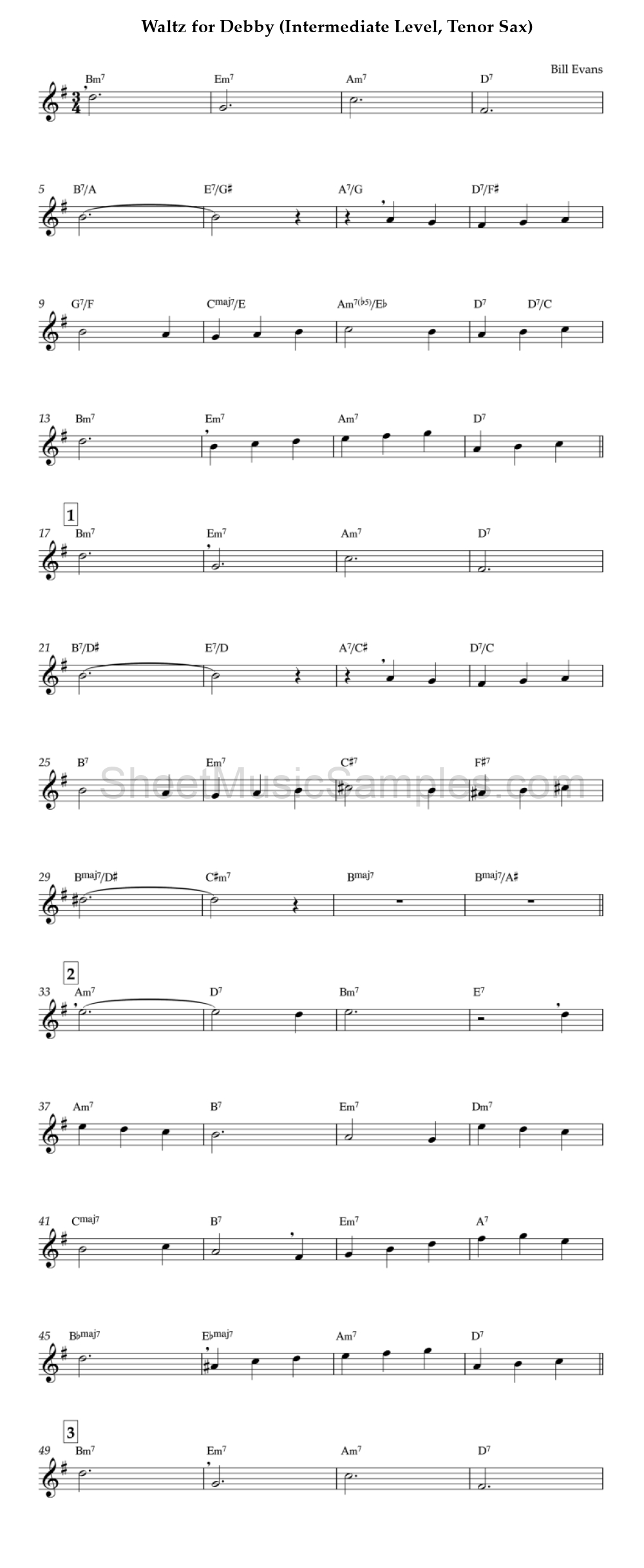 Waltz for Debby (Intermediate Level, Tenor Sax)