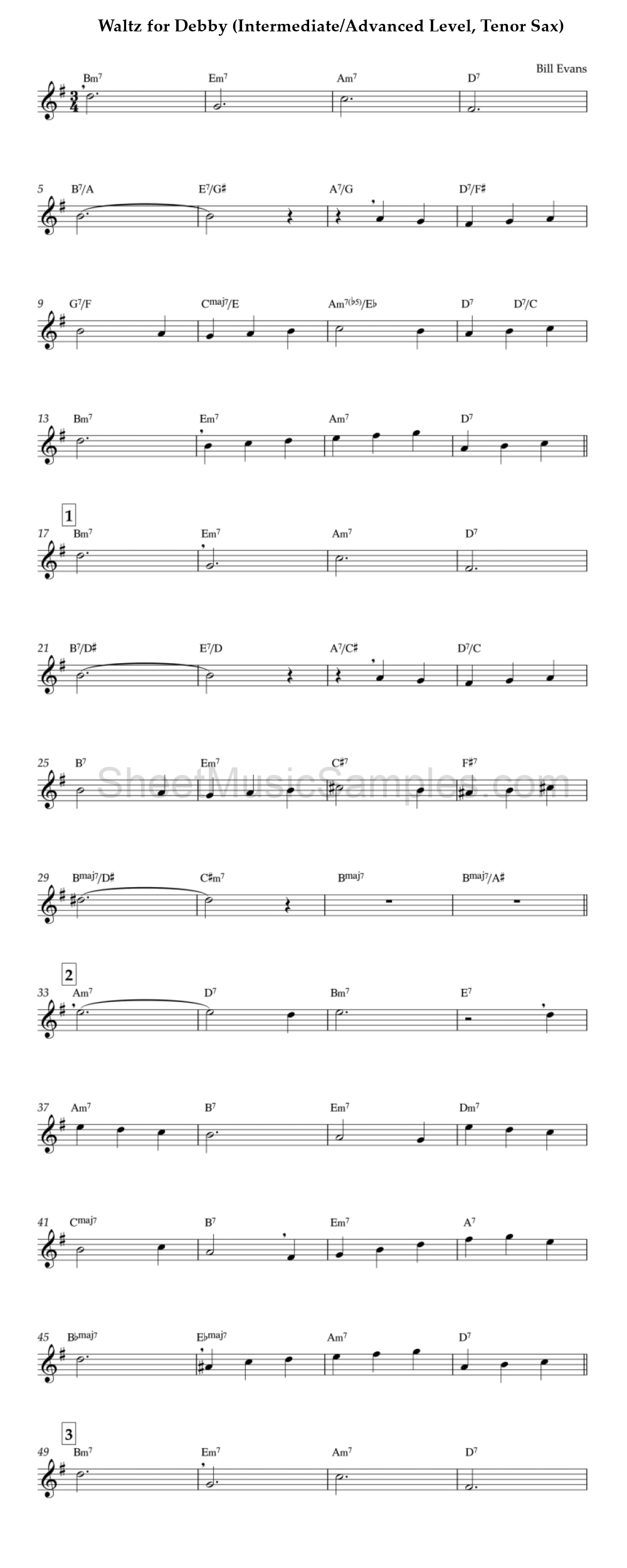 Waltz for Debby (Intermediate/Advanced Level, Tenor Sax)