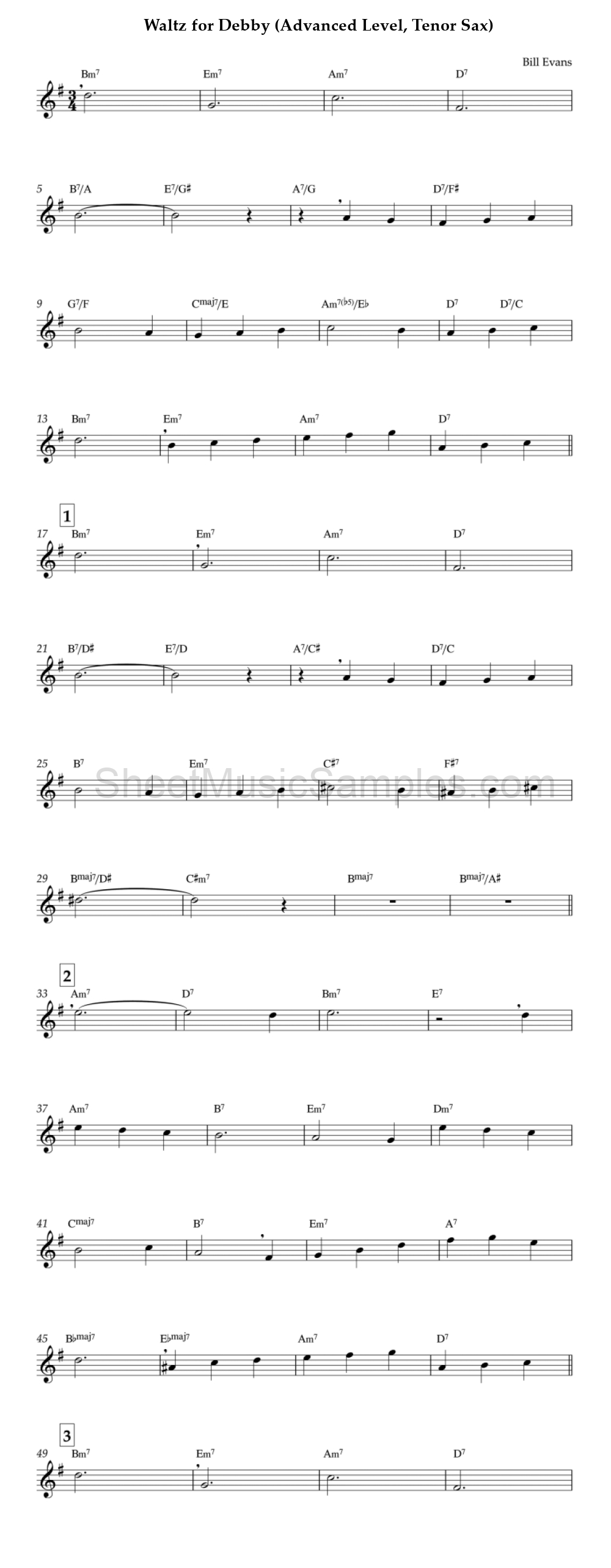 Waltz for Debby (Advanced Level, Tenor Sax)