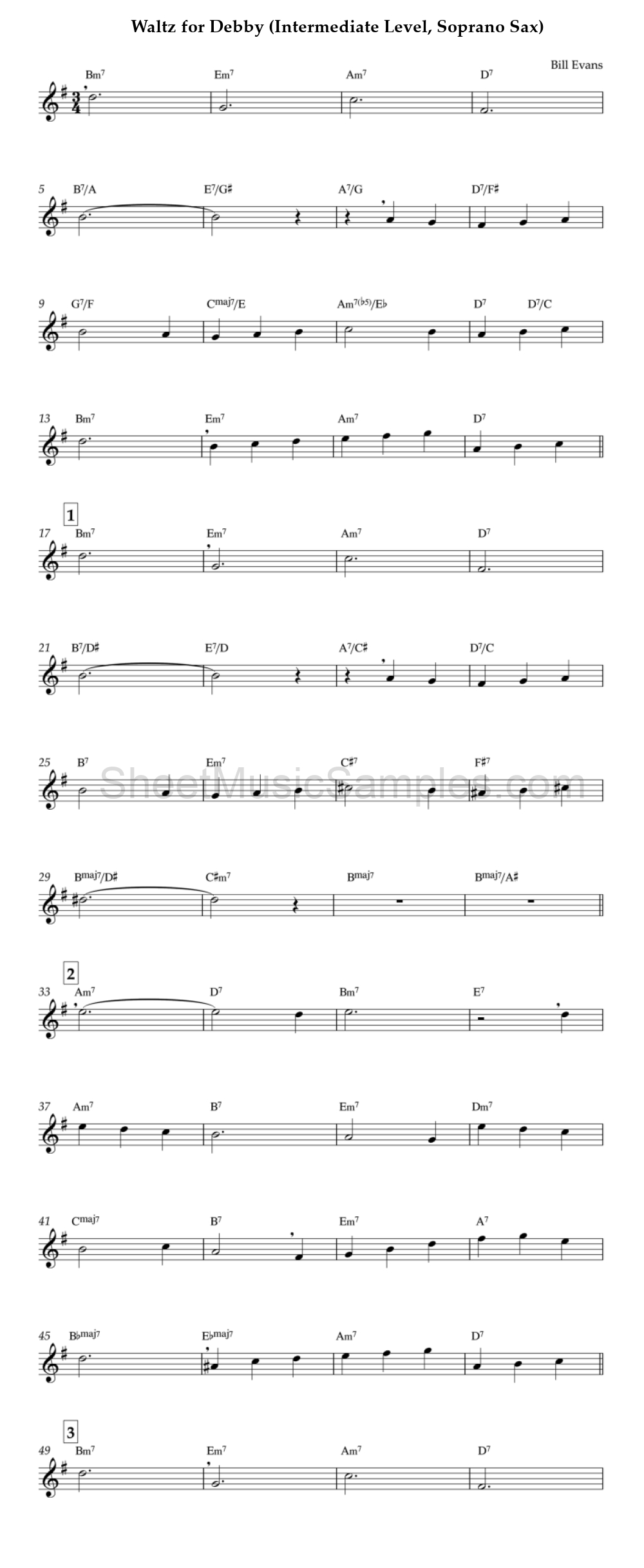 Waltz for Debby (Intermediate Level, Soprano Sax)