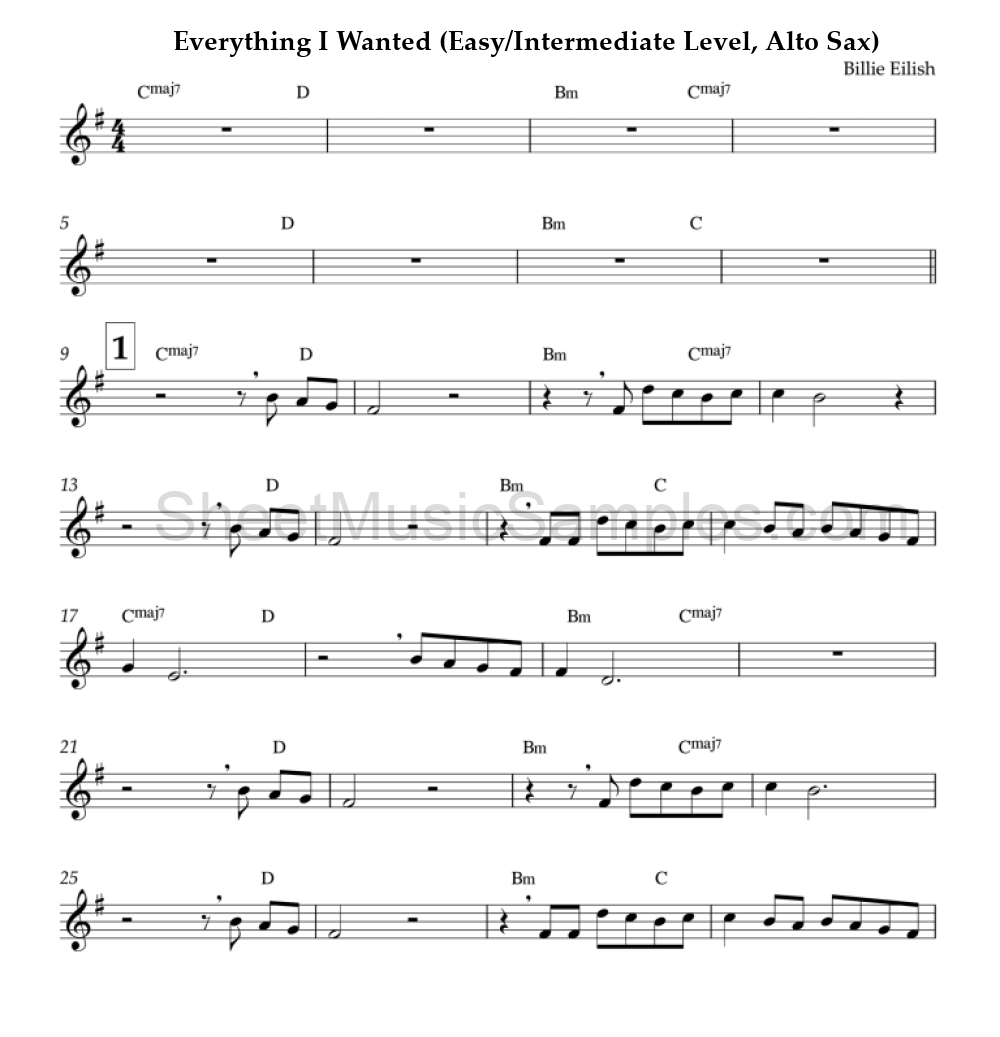 Everything I Wanted (Easy/Intermediate Level, Alto Sax)