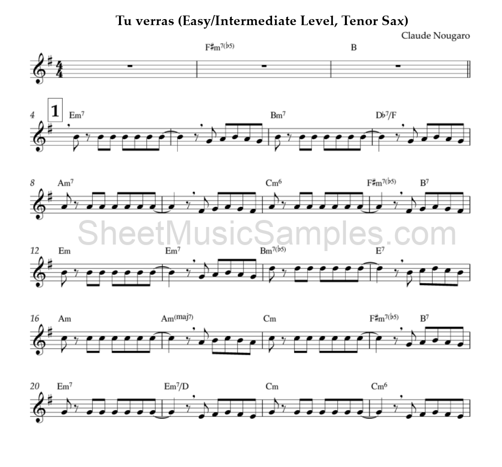 Tu verras (Easy/Intermediate Level, Tenor Sax)