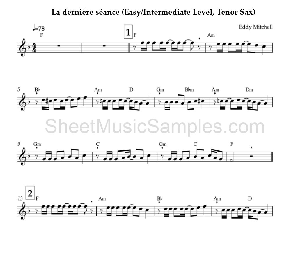 La dernière séance (Easy/Intermediate Level, Tenor Sax)