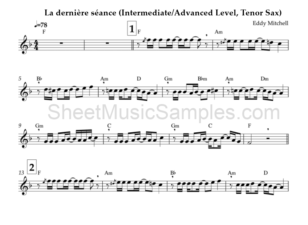 La dernière séance (Intermediate/Advanced Level, Tenor Sax)