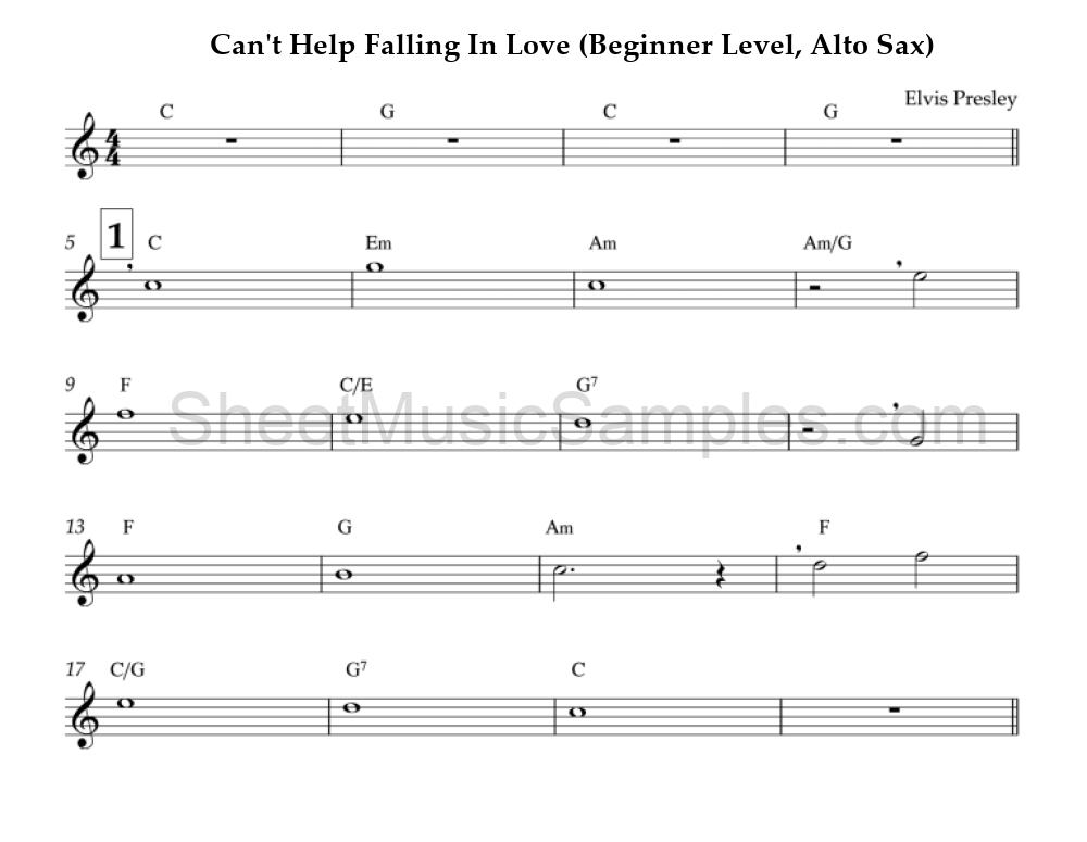 Can't Help Falling In Love (Beginner Level, Alto Sax)