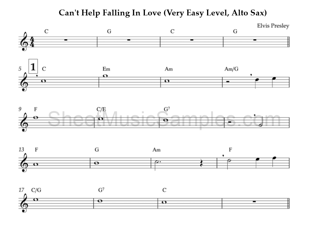 Can't Help Falling In Love (Very Easy Level, Alto Sax)