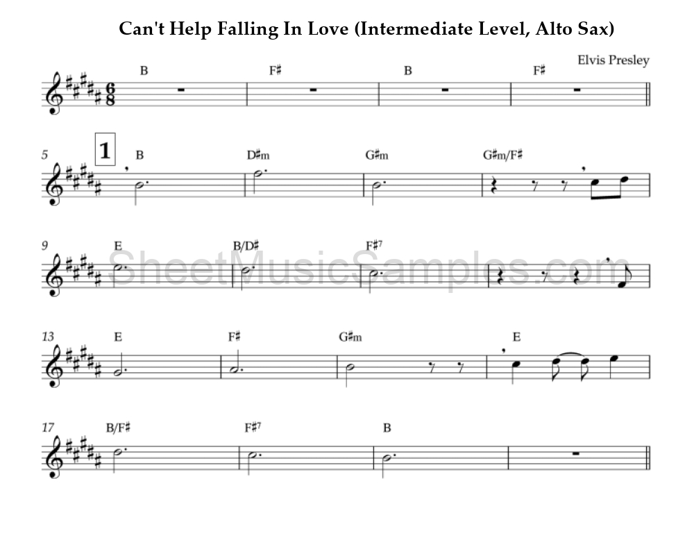 Can't Help Falling In Love (Intermediate Level, Alto Sax)