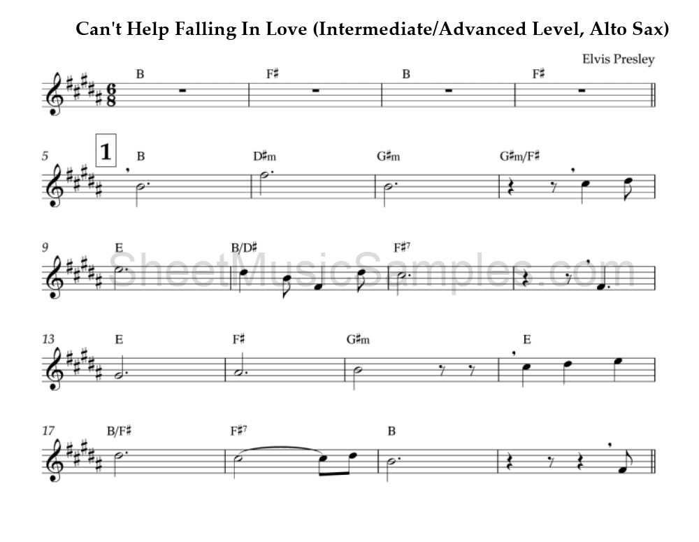 Can't Help Falling In Love (Intermediate/Advanced Level, Alto Sax)