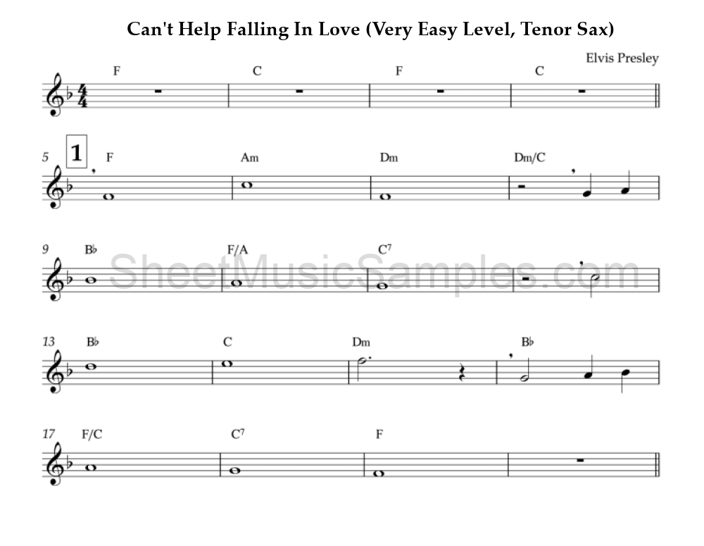 Can't Help Falling In Love (Very Easy Level, Tenor Sax)