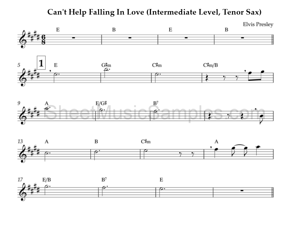 Can't Help Falling In Love (Intermediate Level, Tenor Sax)