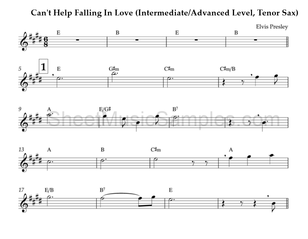 Can't Help Falling In Love (Intermediate/Advanced Level, Tenor Sax)