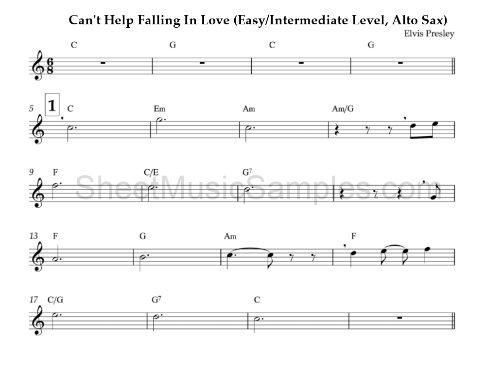 Can't Help Falling In Love (Easy/Intermediate Level, Alto Sax)