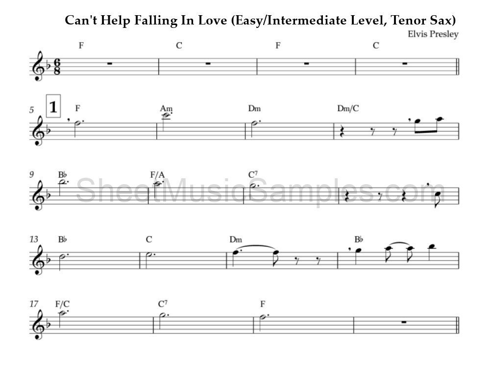 Can't Help Falling In Love (Easy/Intermediate Level, Tenor Sax)