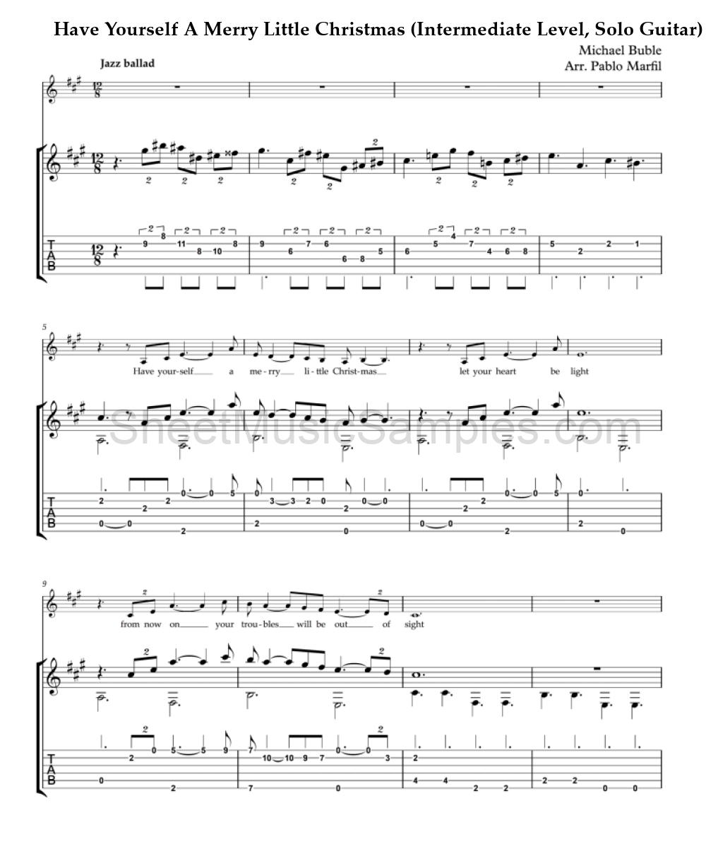 Have Yourself A Merry Little Christmas (Intermediate Level, Solo Guitar)