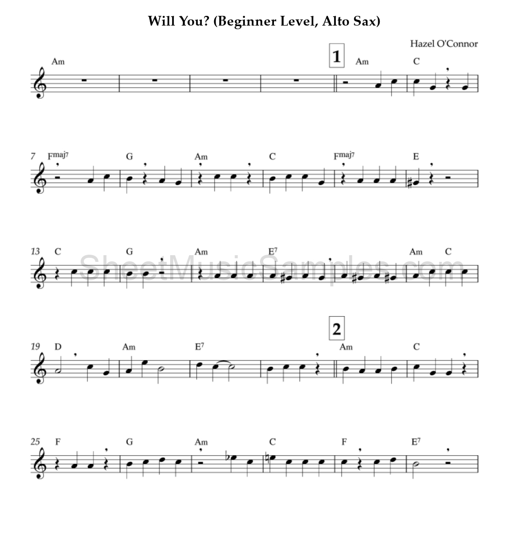 Will You? (Beginner Level, Alto Sax)