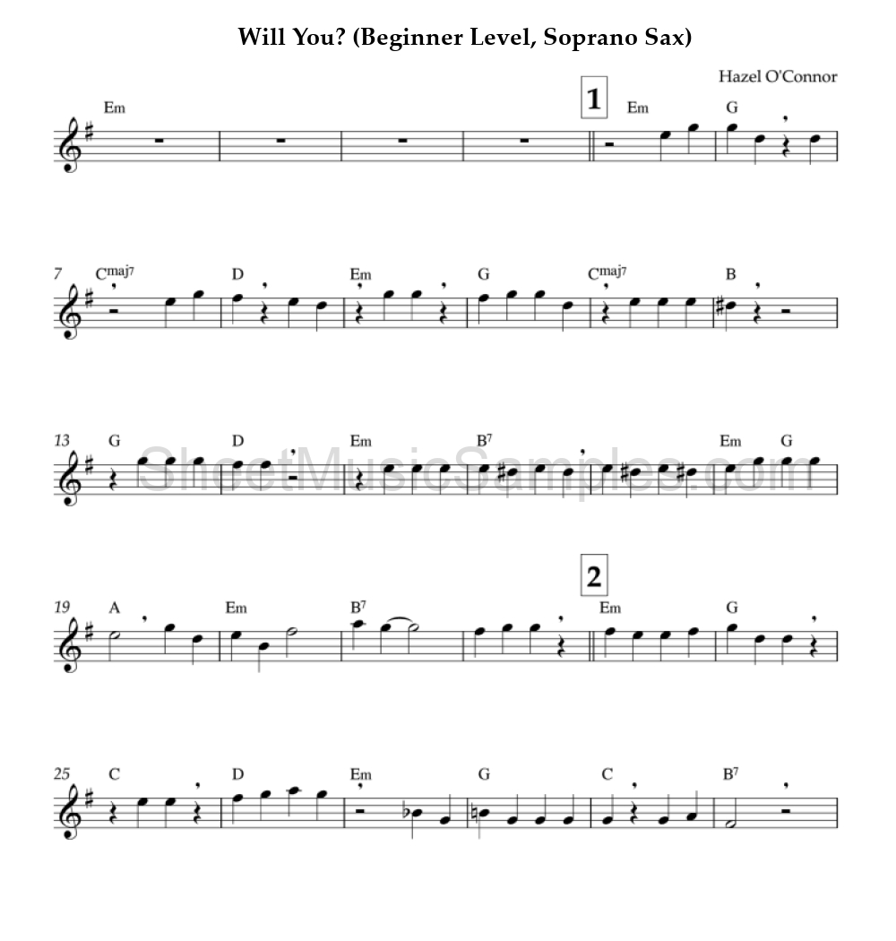 Will You? (Beginner Level, Soprano Sax)