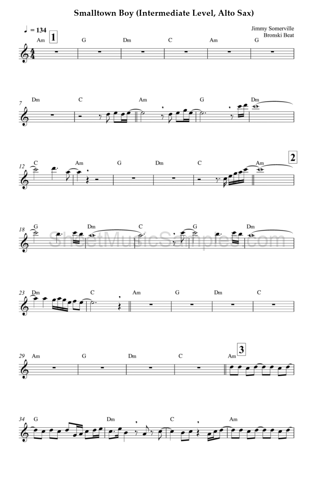 Smalltown Boy (Intermediate Level, Alto Sax)