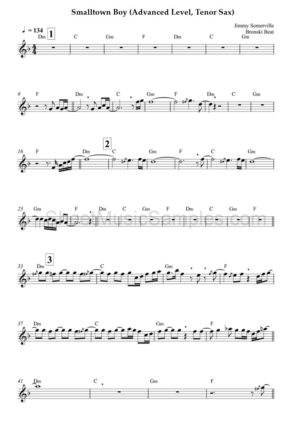 Smalltown Boy (Advanced Level, Tenor Sax)