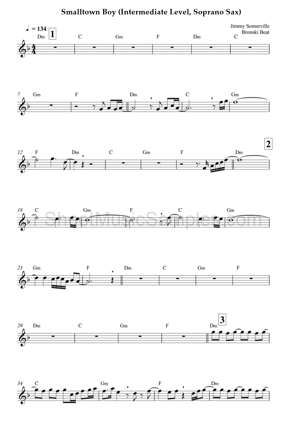 Smalltown Boy (Intermediate Level, Soprano Sax)