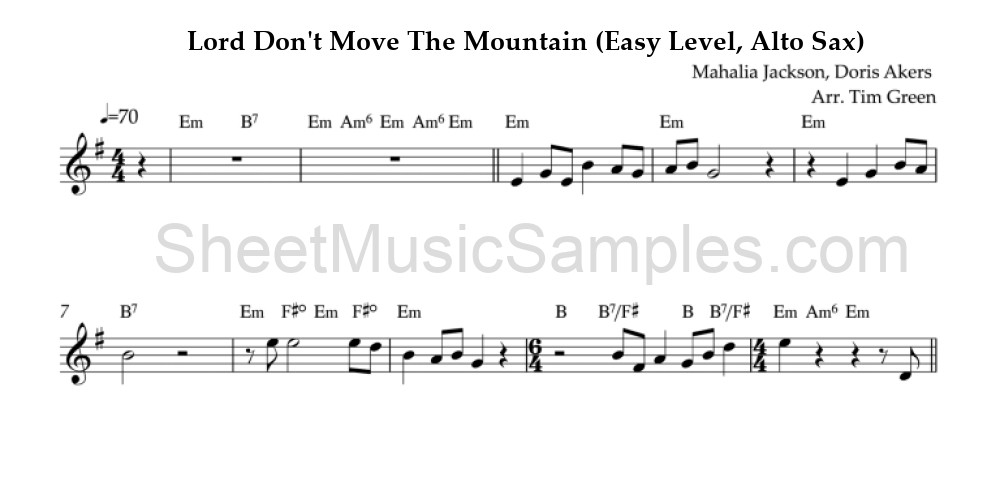 Lord Don't Move The Mountain (Easy Level, Alto Sax)