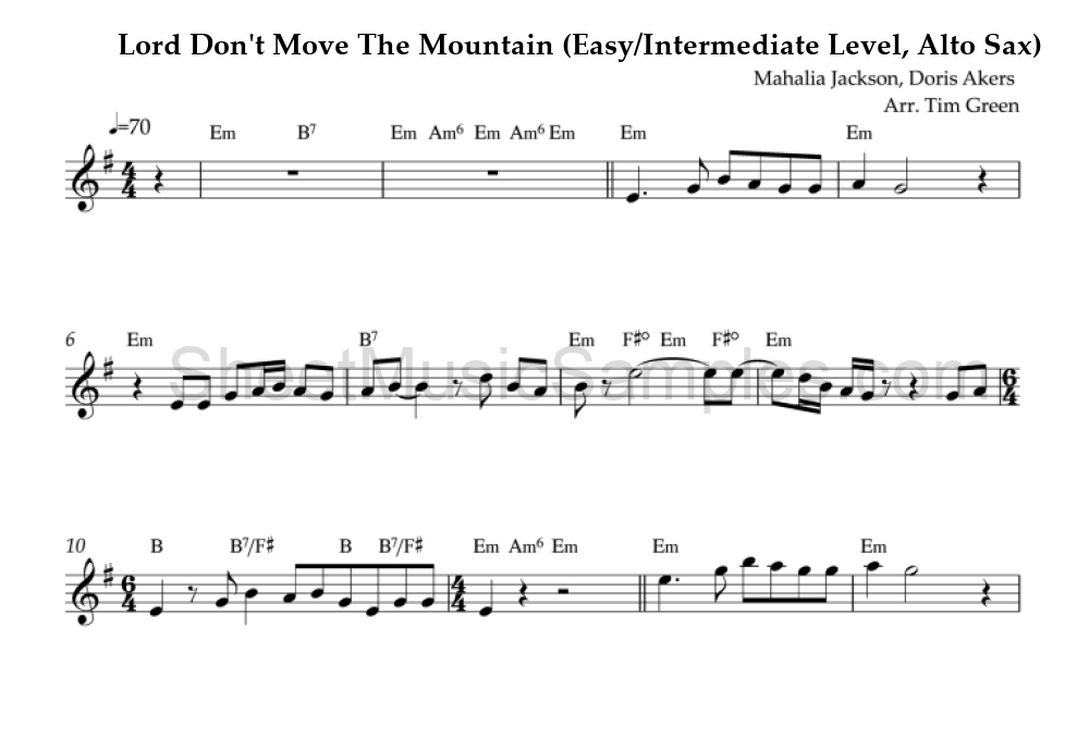 Lord Don't Move The Mountain (Easy/Intermediate Level, Alto Sax)