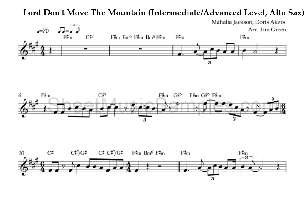 Lord Don't Move The Mountain (Intermediate/Advanced Level, Alto Sax)