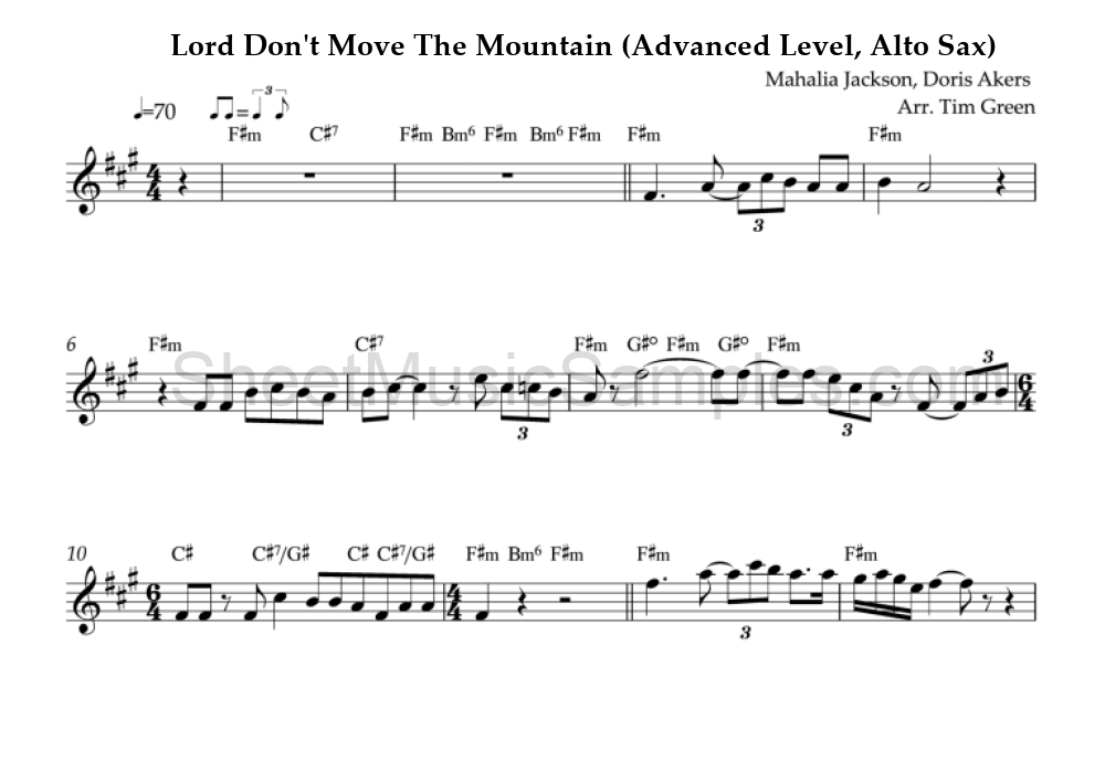 Lord Don't Move The Mountain (Advanced Level, Alto Sax)