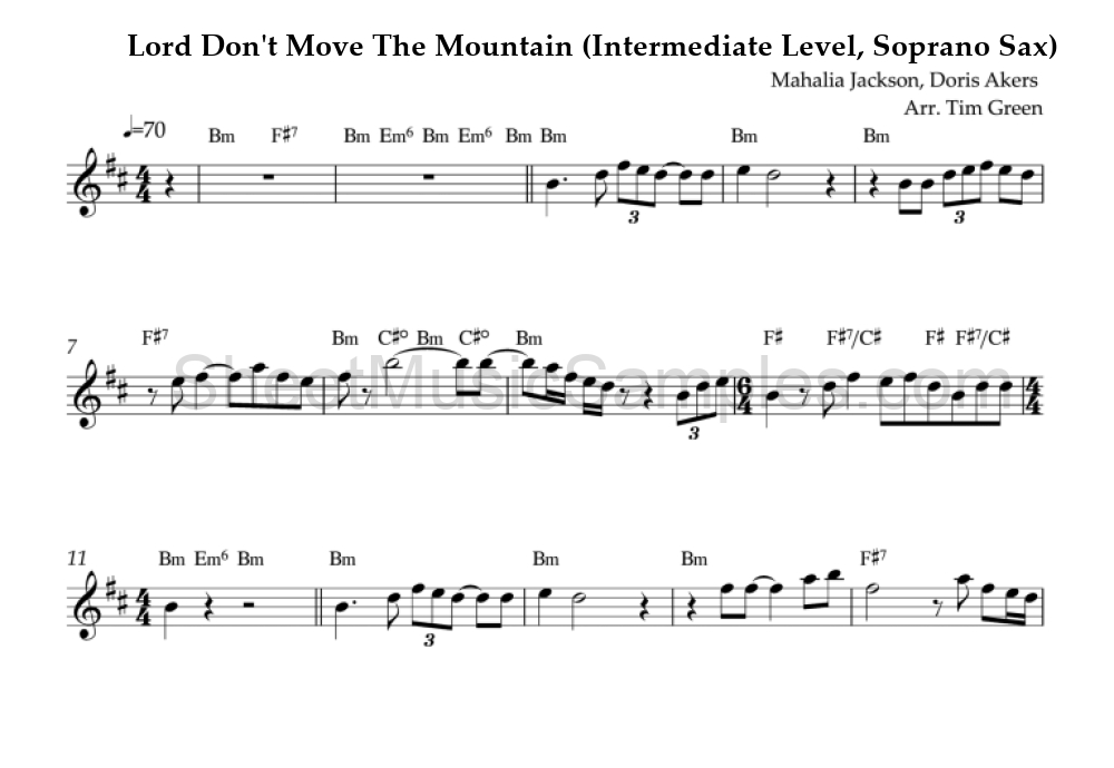 Lord Don't Move The Mountain (Intermediate Level, Soprano Sax)