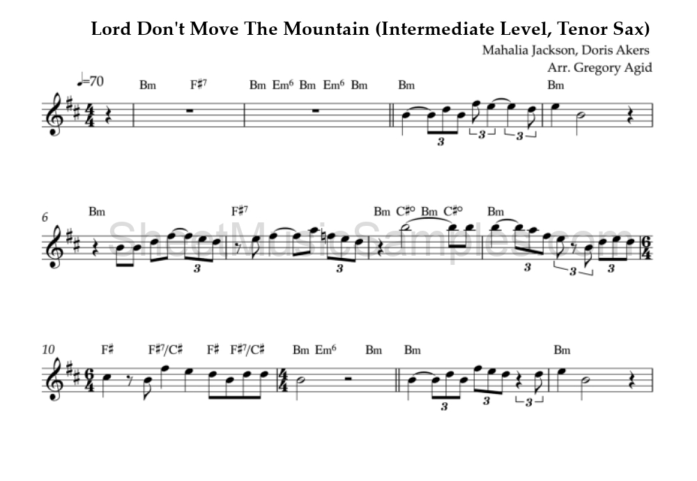 Lord Don't Move The Mountain (Intermediate Level, Tenor Sax)