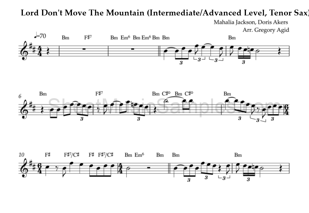 Lord Don't Move The Mountain (Intermediate/Advanced Level, Tenor Sax)