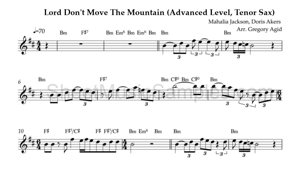 Lord Don't Move The Mountain (Advanced Level, Tenor Sax)