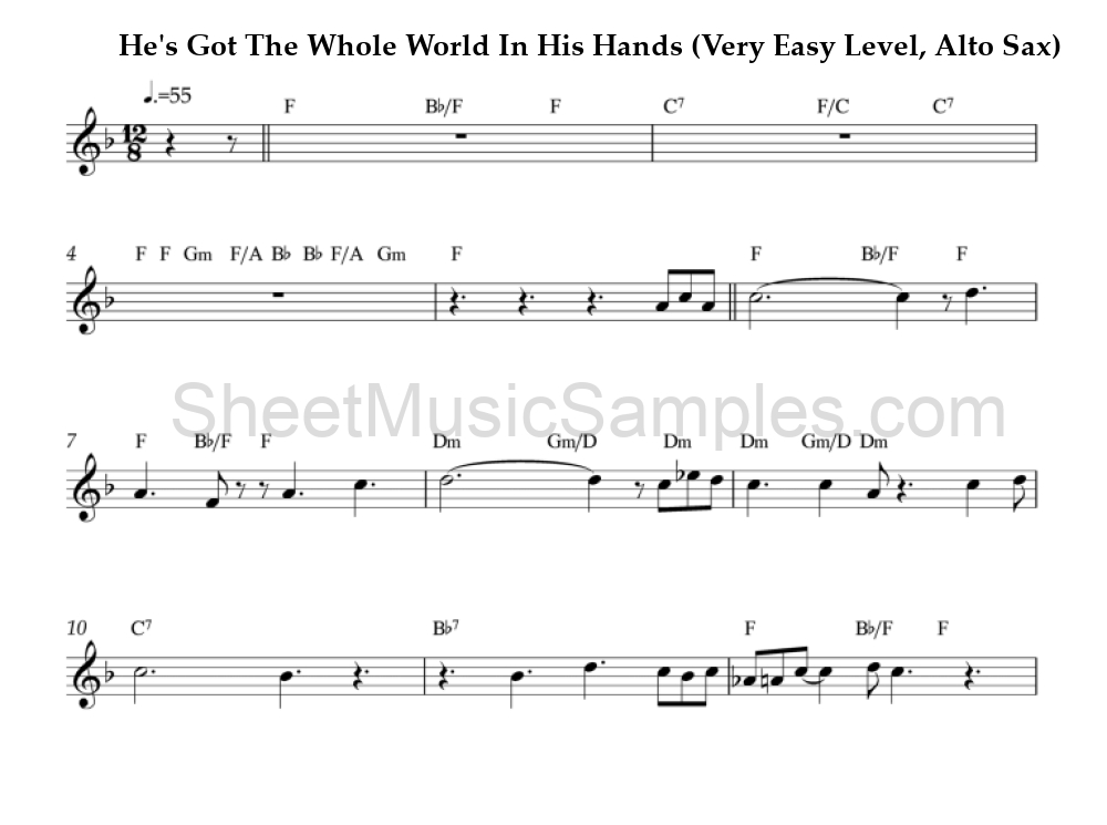 He's Got The Whole World In His Hands (Very Easy Level, Alto Sax)