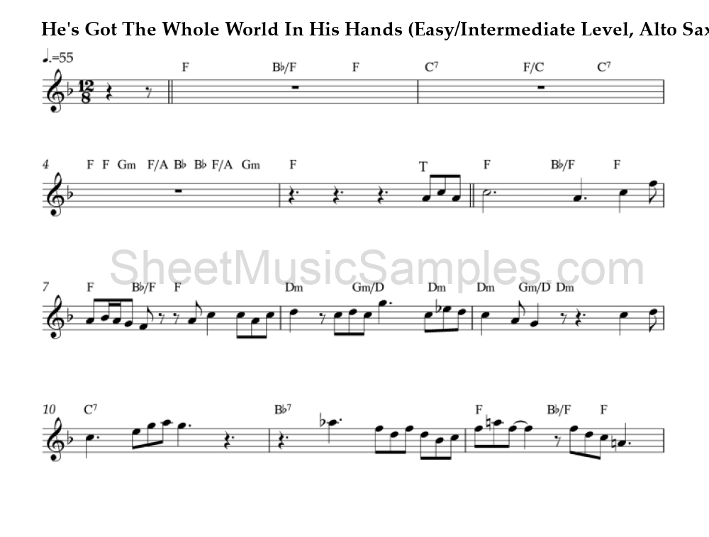 He's Got The Whole World In His Hands (Easy/Intermediate Level, Alto Sax)