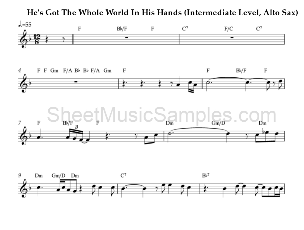 He's Got The Whole World In His Hands (Intermediate Level, Alto Sax)