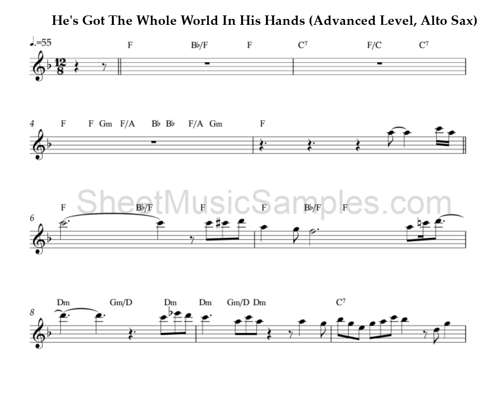 He's Got The Whole World In His Hands (Advanced Level, Alto Sax)