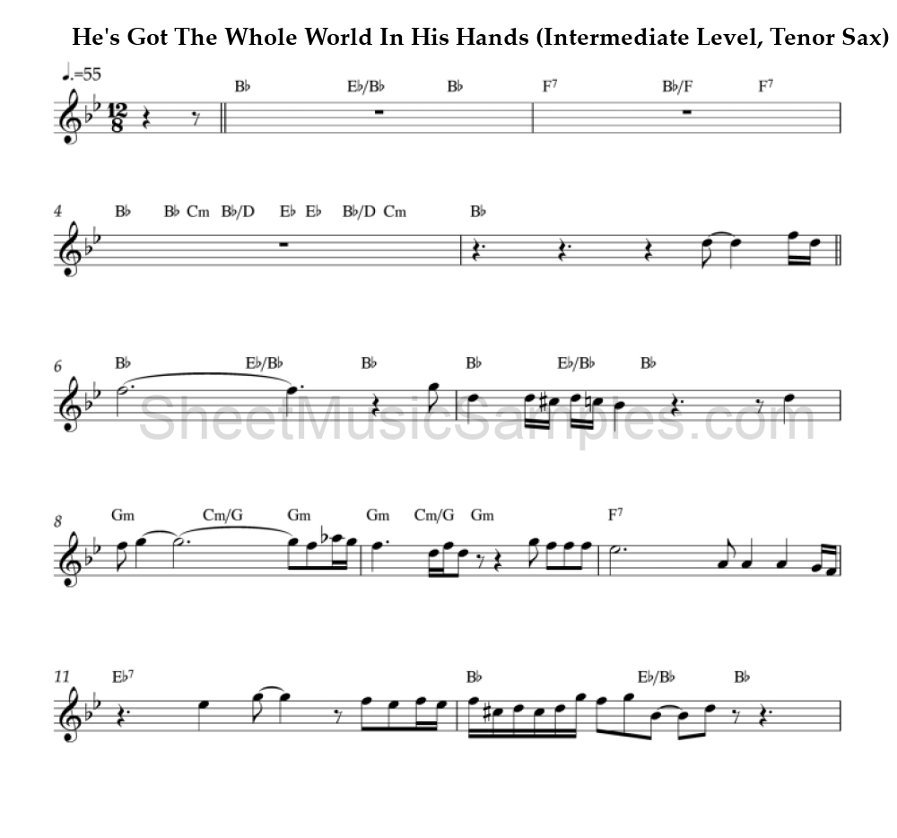 He's Got The Whole World In His Hands (Intermediate Level, Tenor Sax)