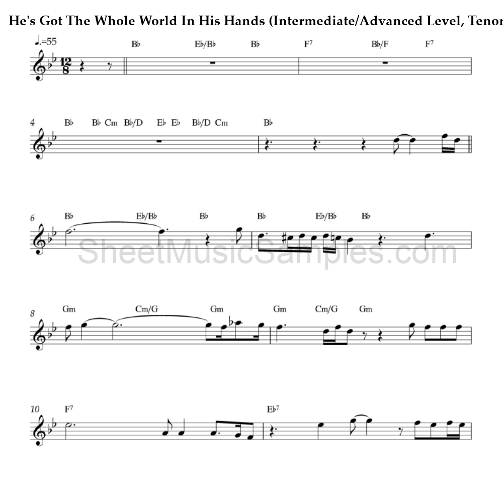 He's Got The Whole World In His Hands (Intermediate/Advanced Level, Tenor Sax)