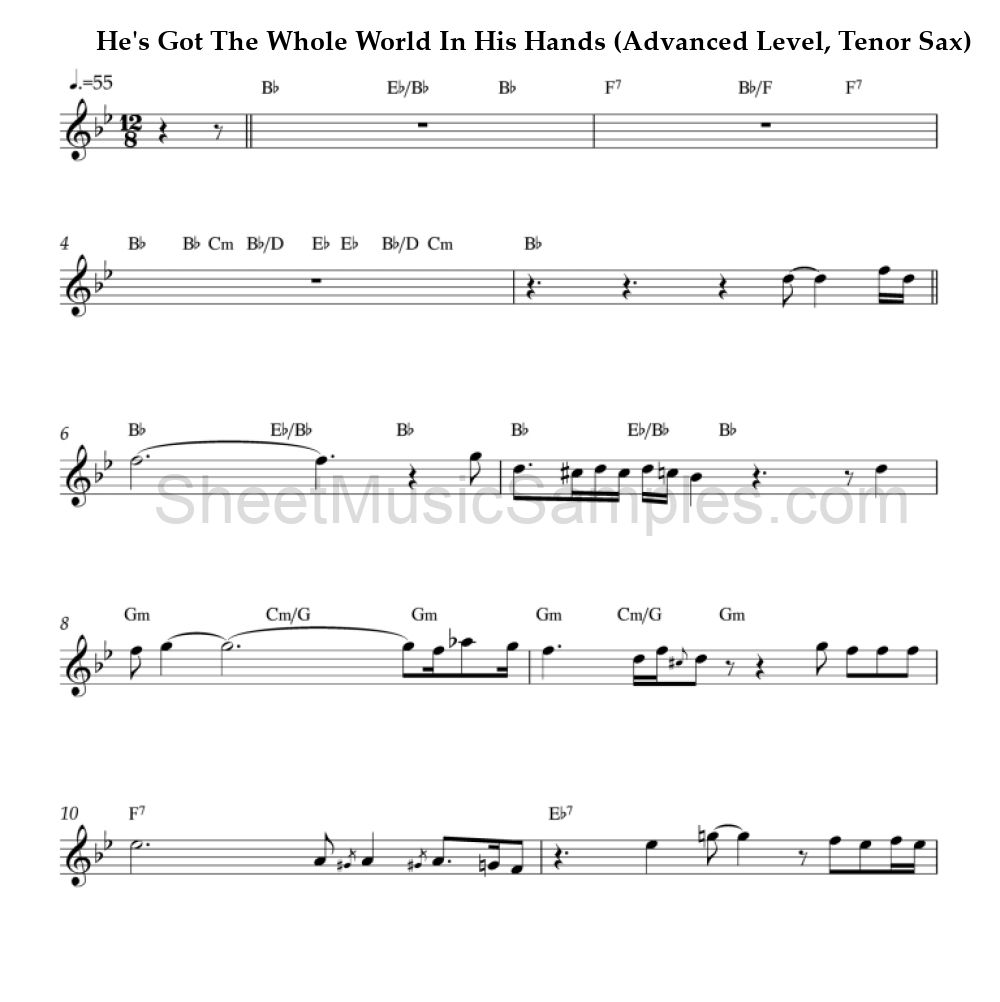 He's Got The Whole World In His Hands (Advanced Level, Tenor Sax)