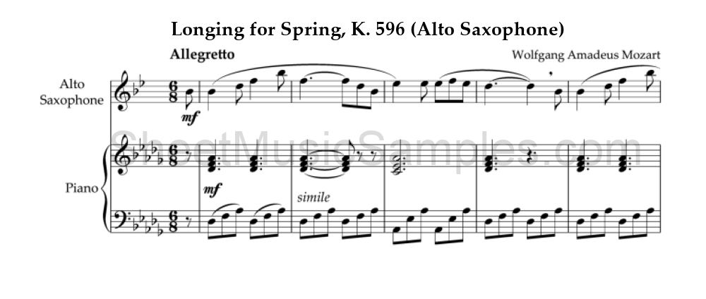 Longing for Spring, K. 596 (Alto Saxophone)