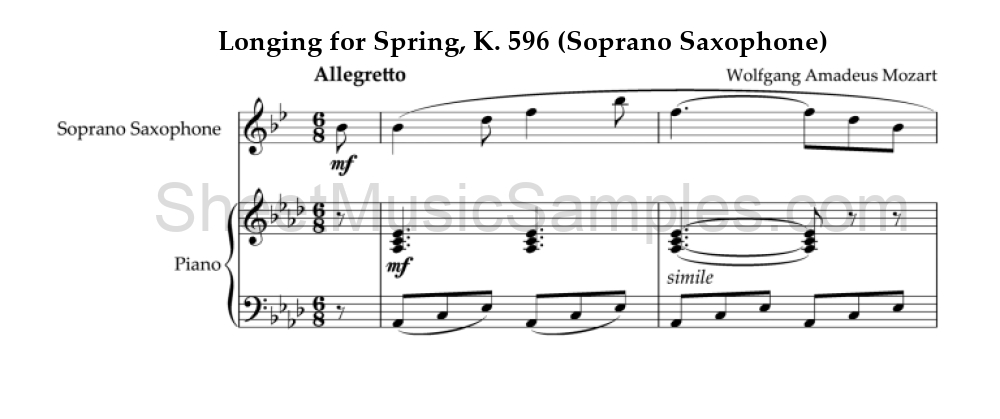 Longing for Spring, K. 596 (Soprano Saxophone)