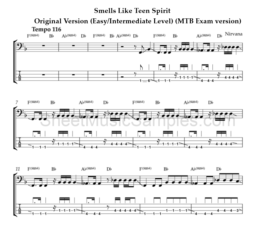 Smells Like Teen Spirit - Original Version (Easy/Intermediate Level) (MTB Exam version)