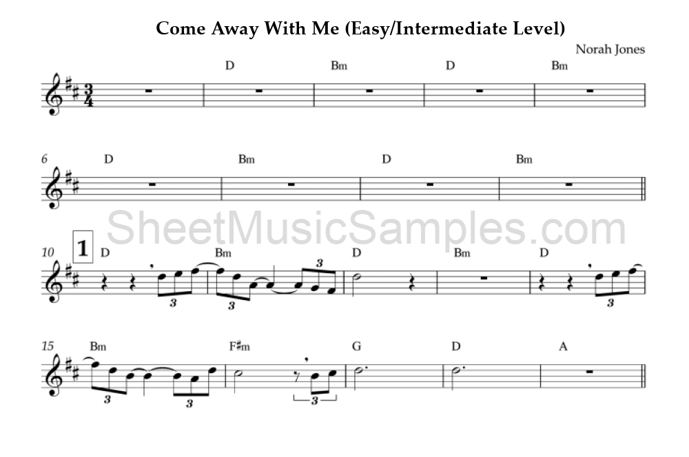 Come Away With Me (Easy/Intermediate Level)