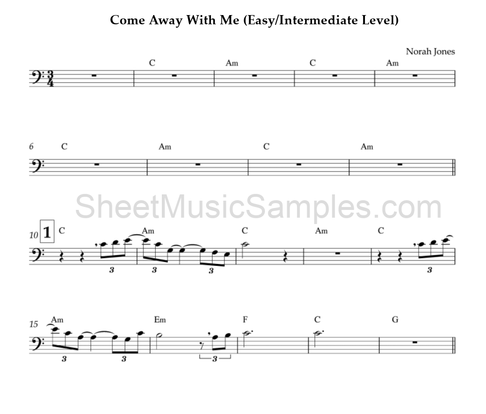 Come Away With Me (Easy/Intermediate Level)