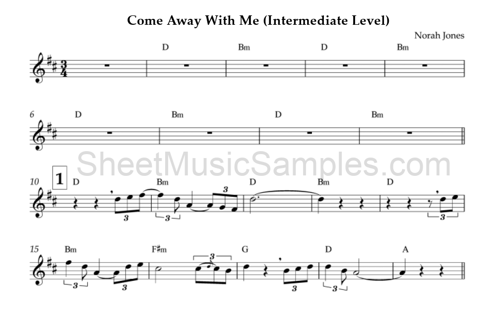 Come Away With Me (Intermediate Level)