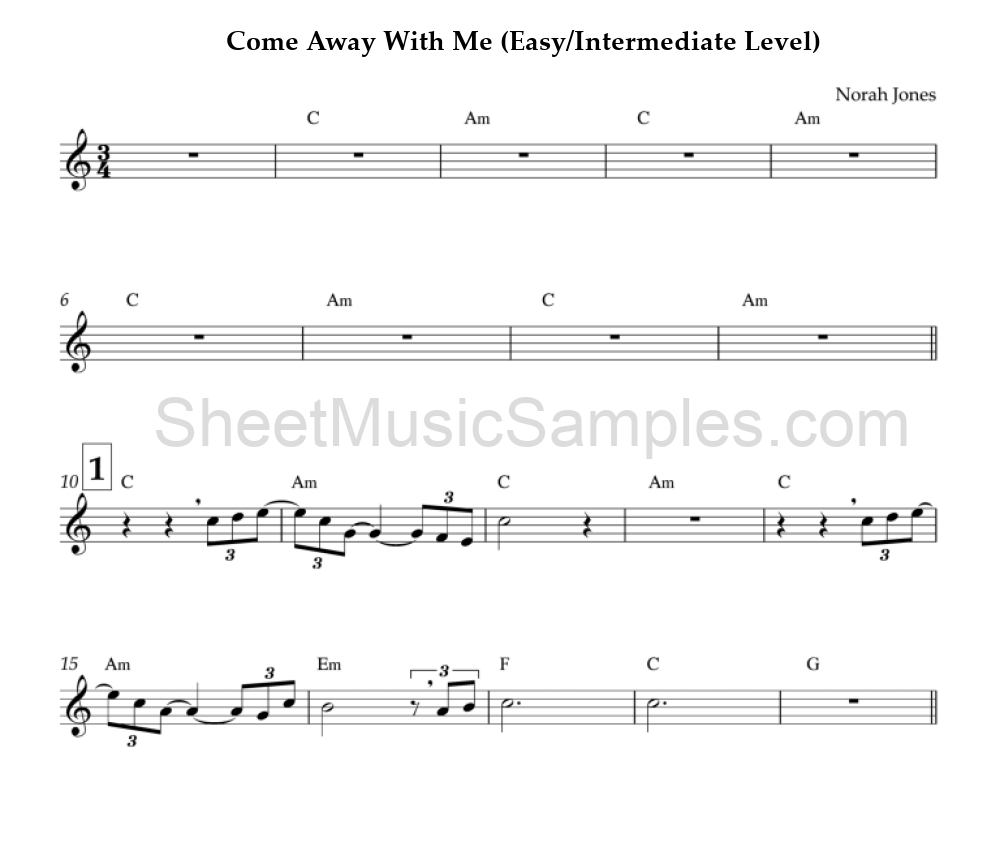 Come Away With Me (Easy/Intermediate Level)