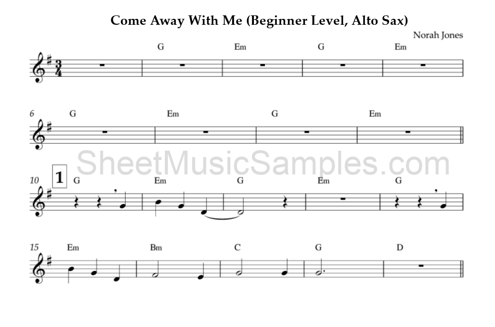 Come Away With Me (Beginner Level, Alto Sax)