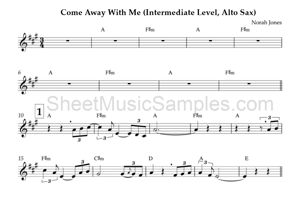 Come Away With Me (Intermediate Level, Alto Sax)